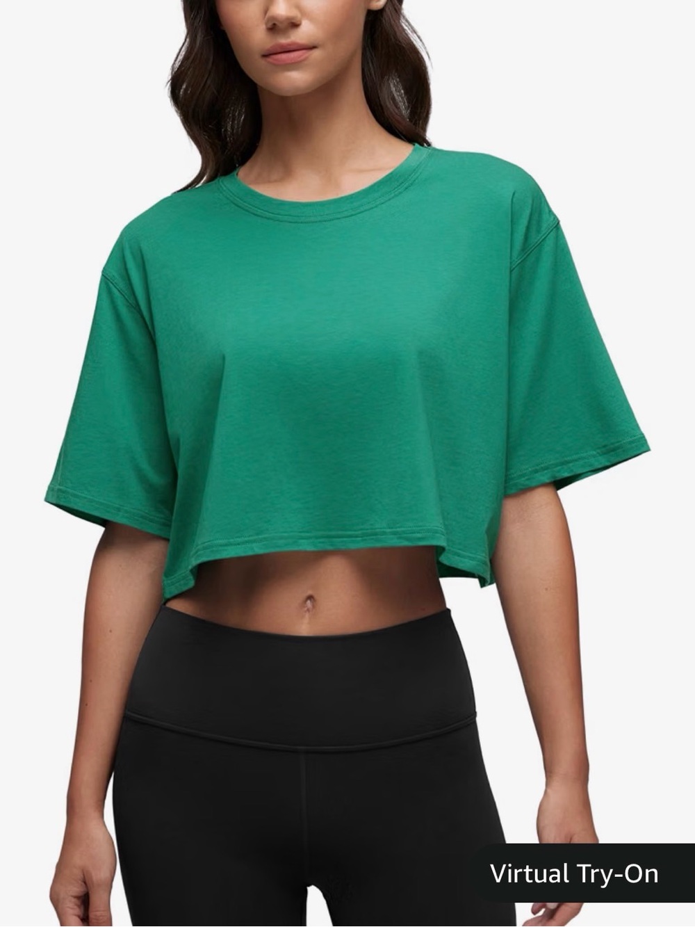 CRZ YOGA Green Cropped Crewneck Tee